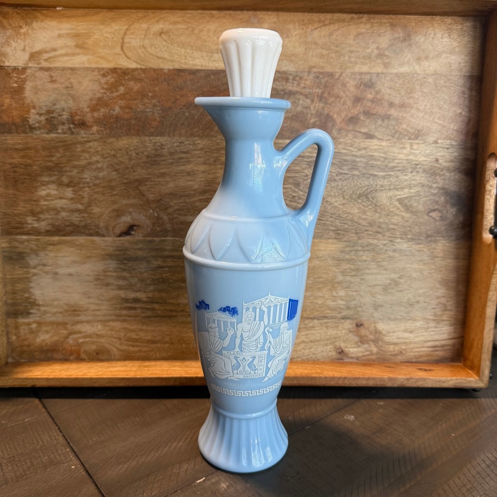Vintage Blue Glass Decanter Bottle Greek Design Decorative Barware